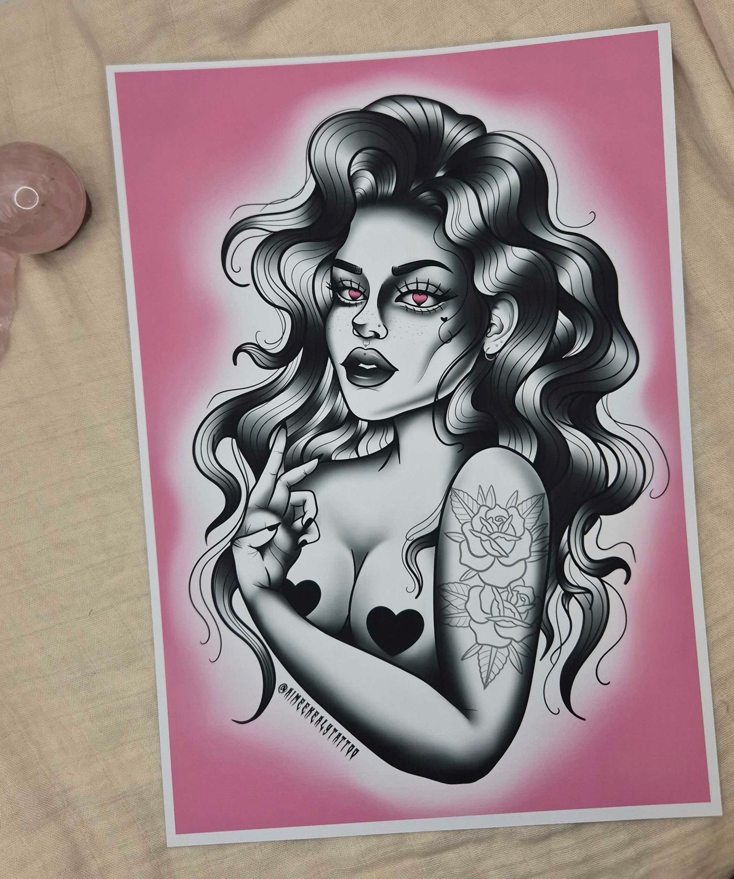 Heart Eyes Pink - Art Print by AimeeKeilyArt