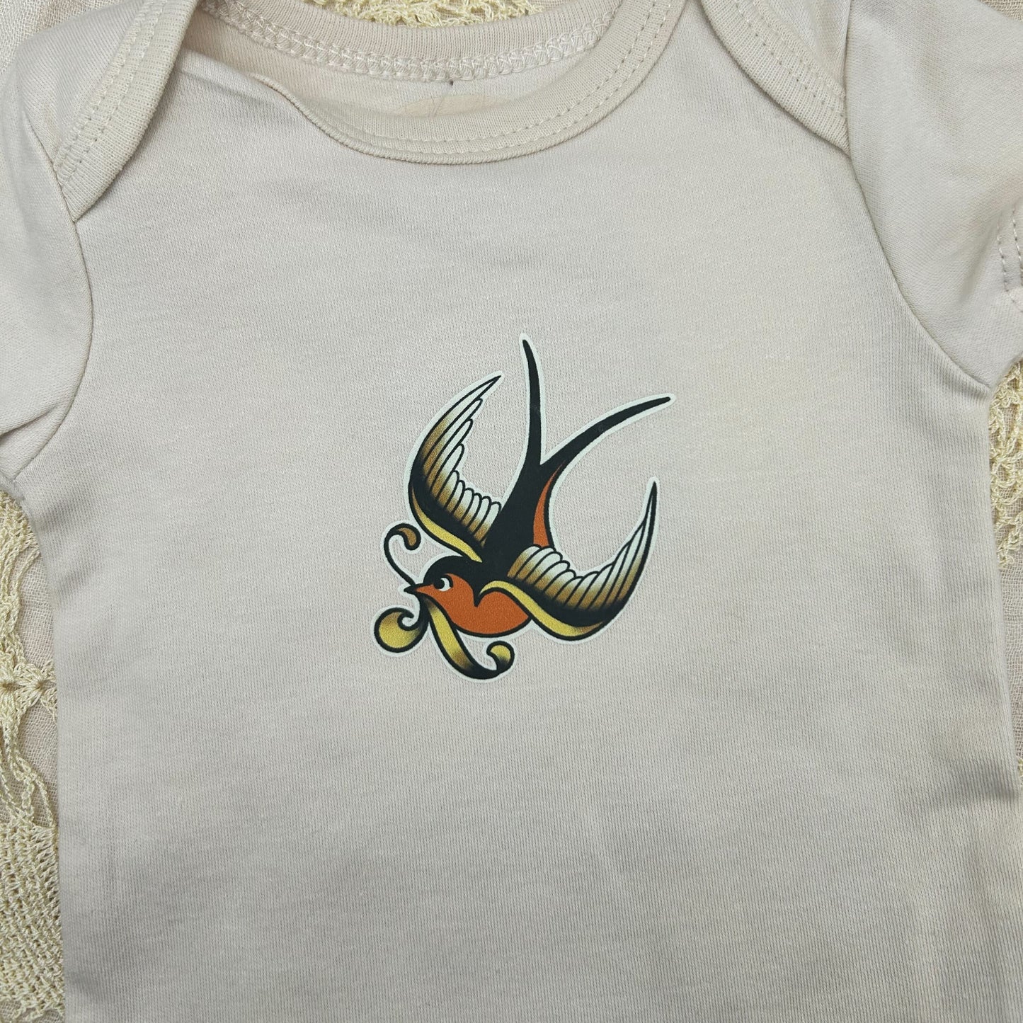Short Sleeve Onesie - Swallow - Beige