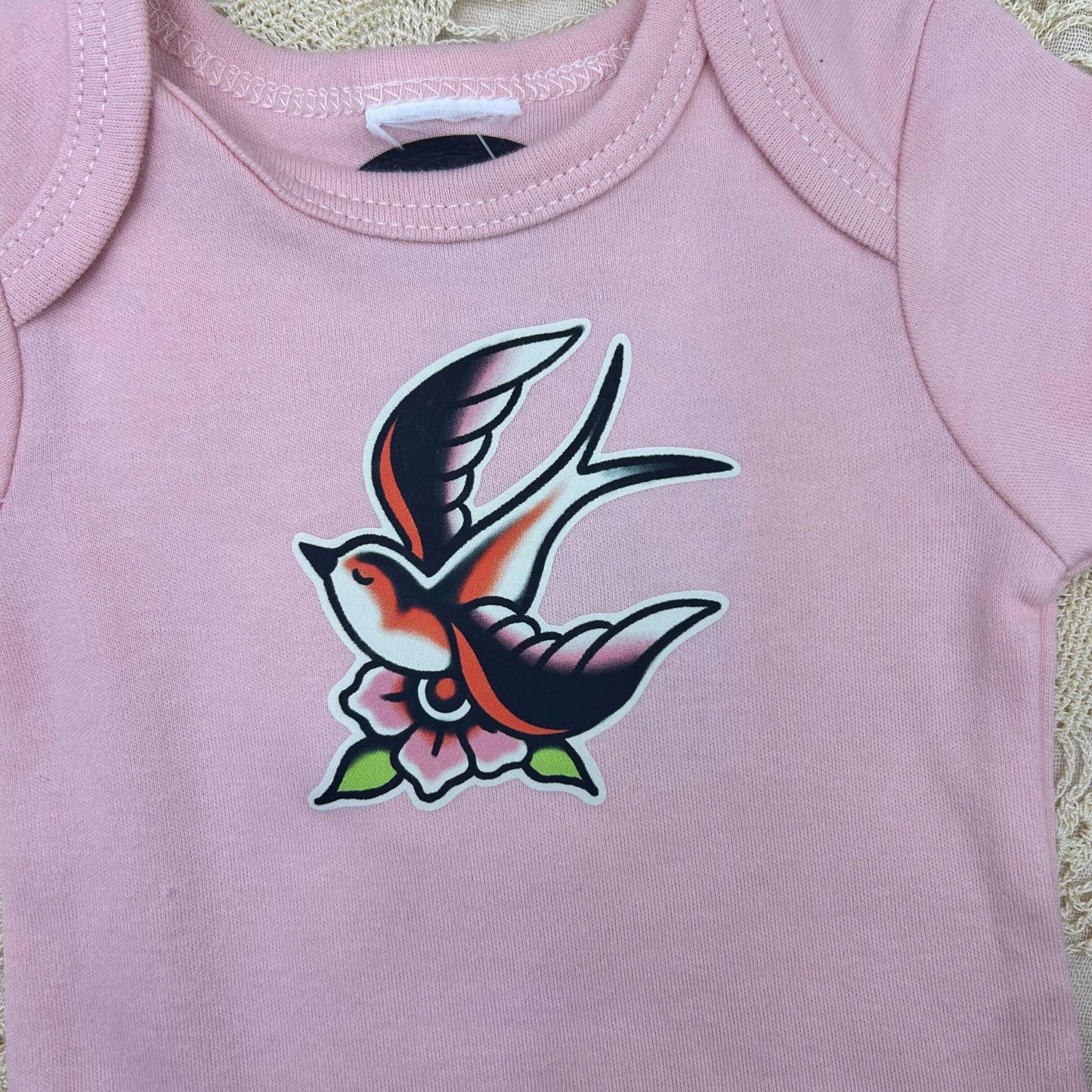 Short Sleeve Onesie - Blossom Swallow - Pink