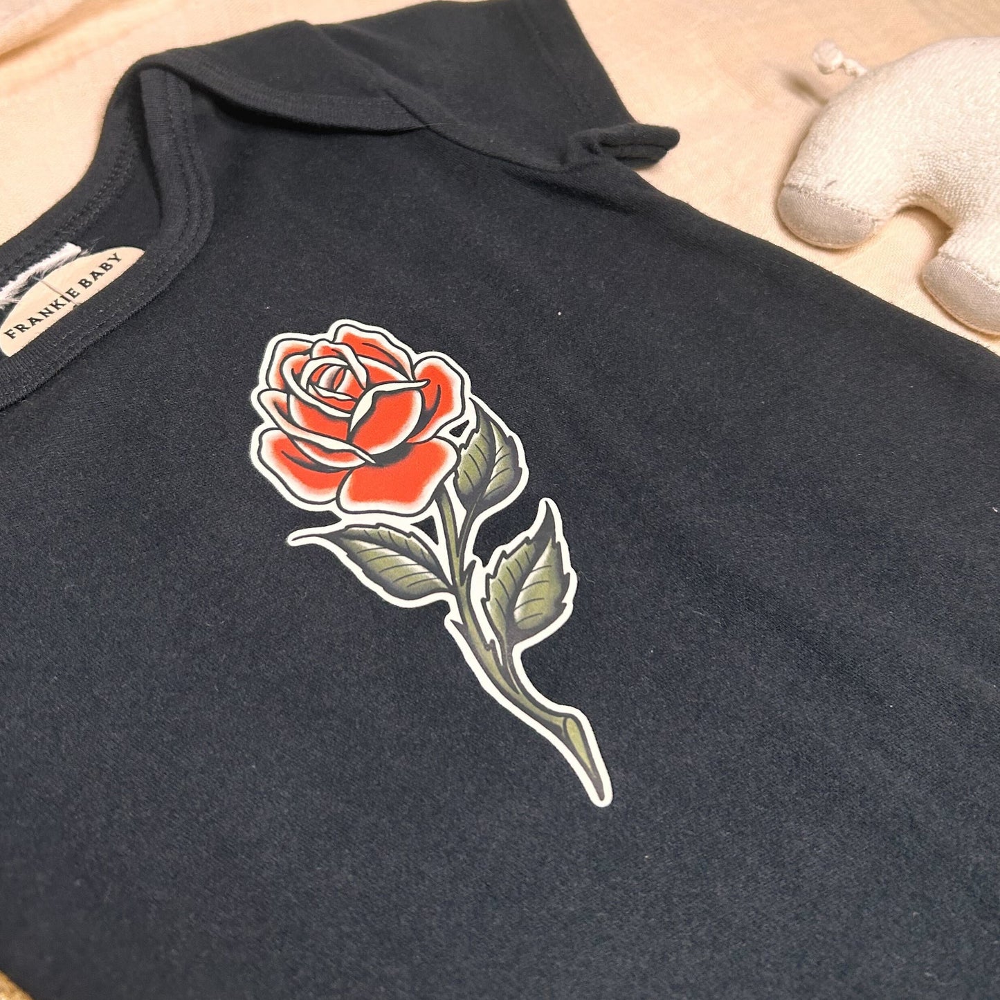 Short Sleeve Onesie - Rose - Black