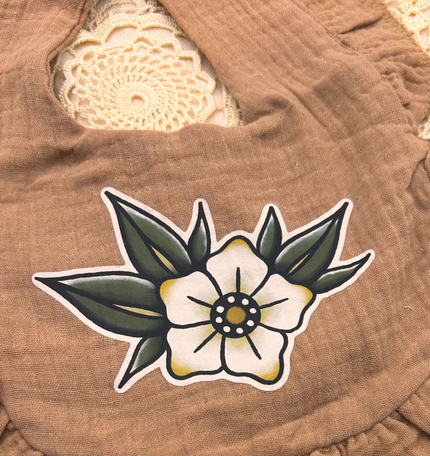 Muslin Frill Bib - Brown Blossom