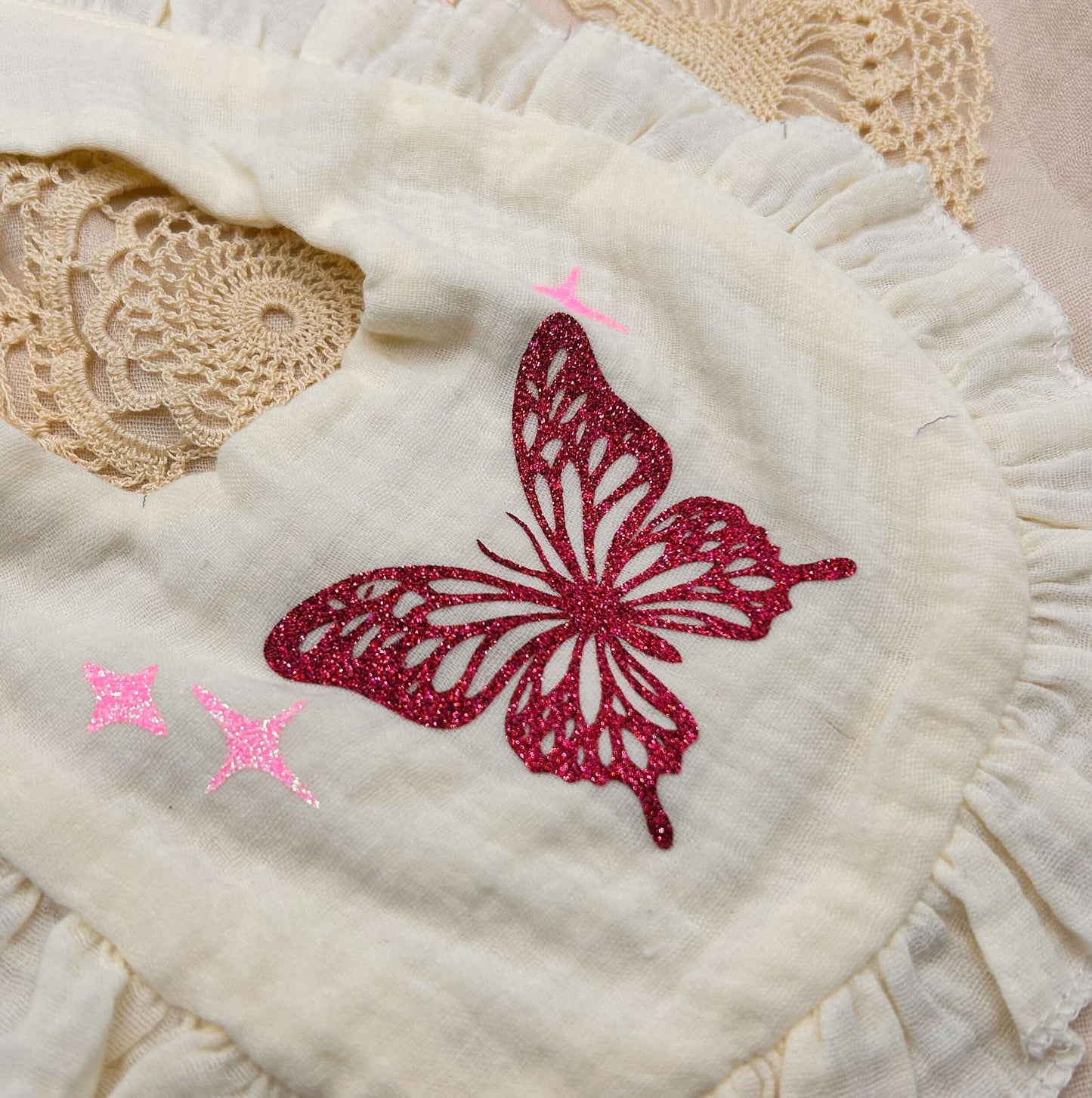 Muslin Frill Bib - Yellow Sparkles Butterfly
