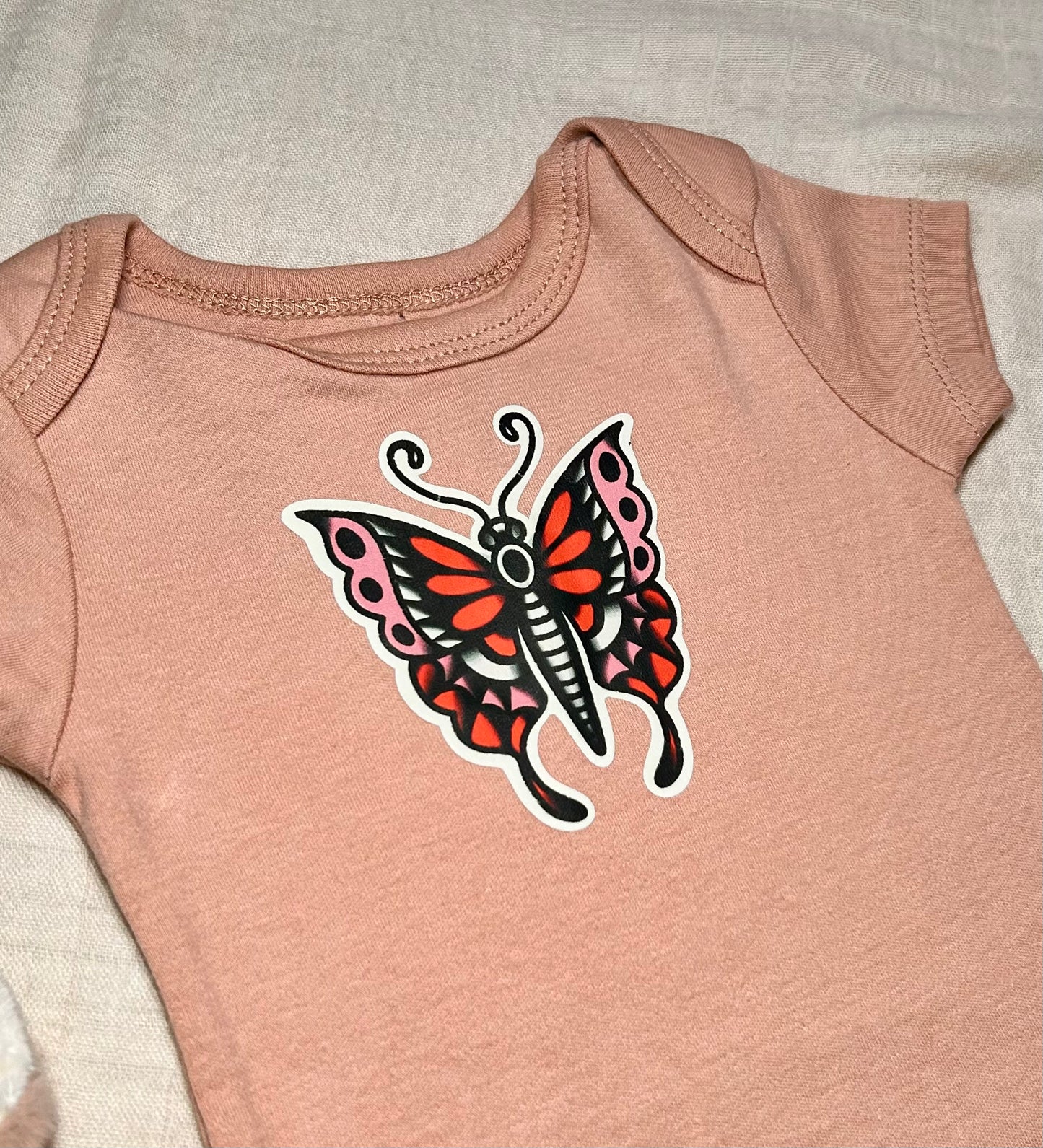 Short Sleeve Onesie - Butterfly - Brown
