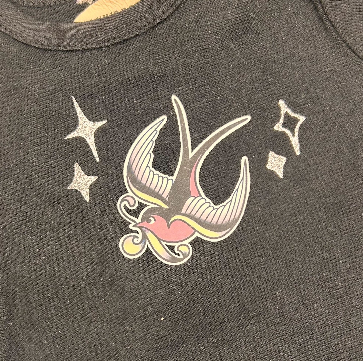 Short Sleeve Onesie - Swallow with Sparkles - Black