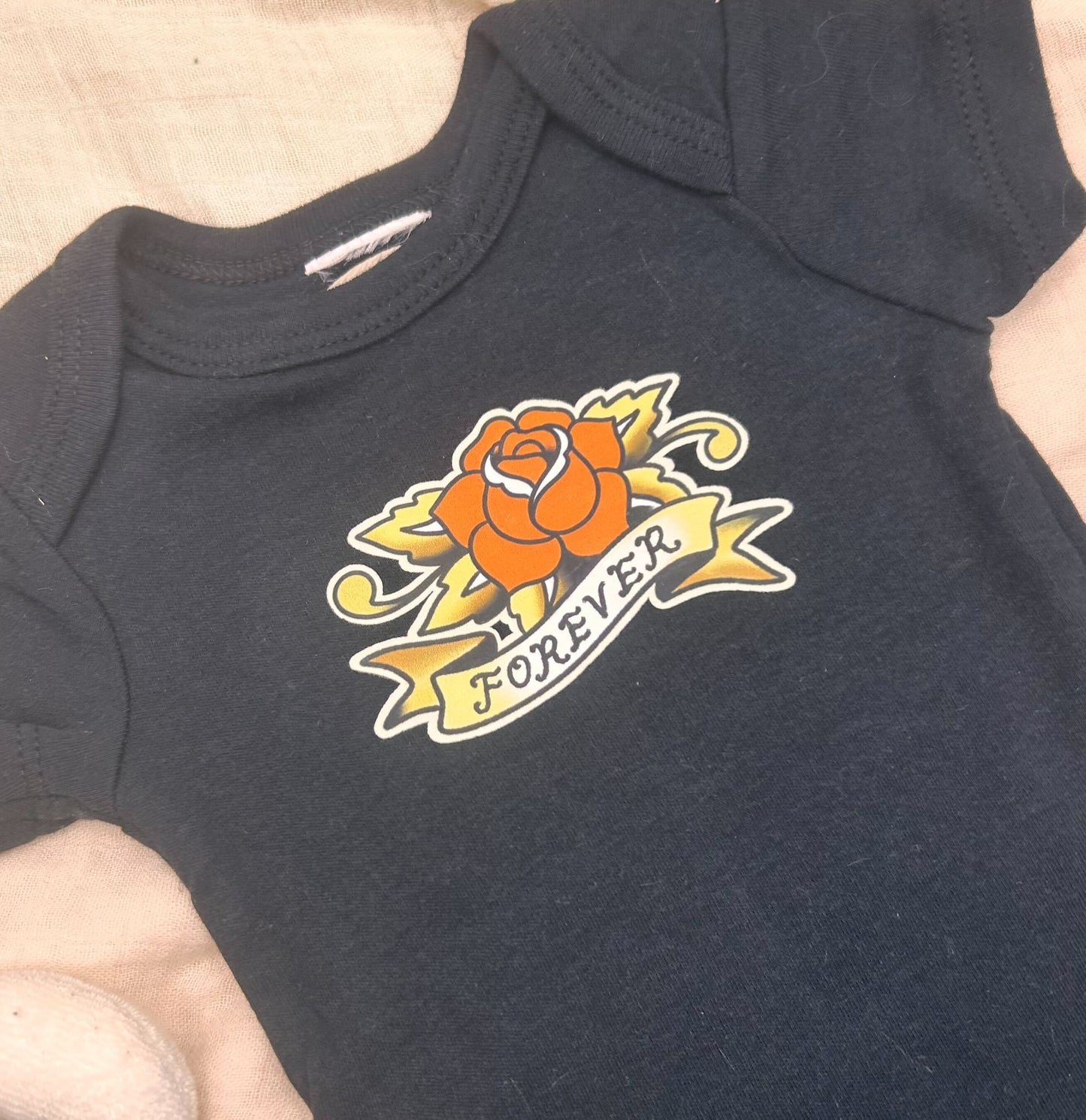 Short Sleeve Onesie - 'Forever' Rose - Black