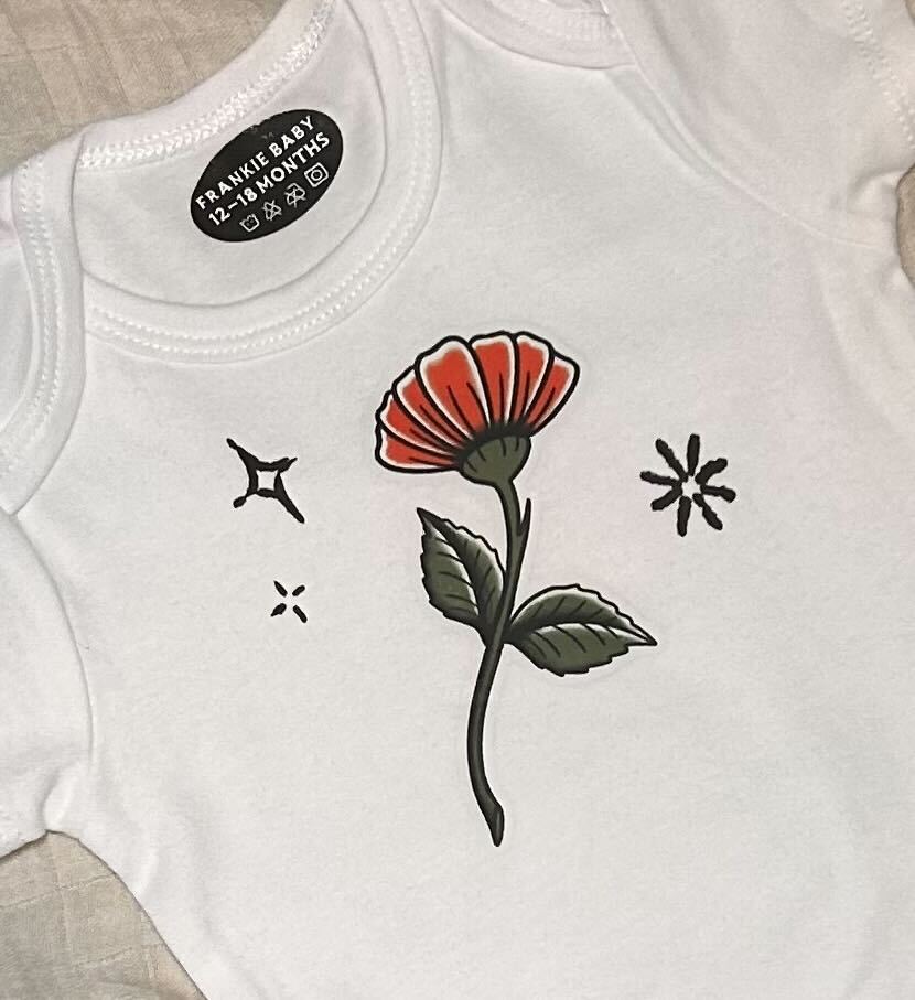 Short Sleeve Onesie - Flower - White