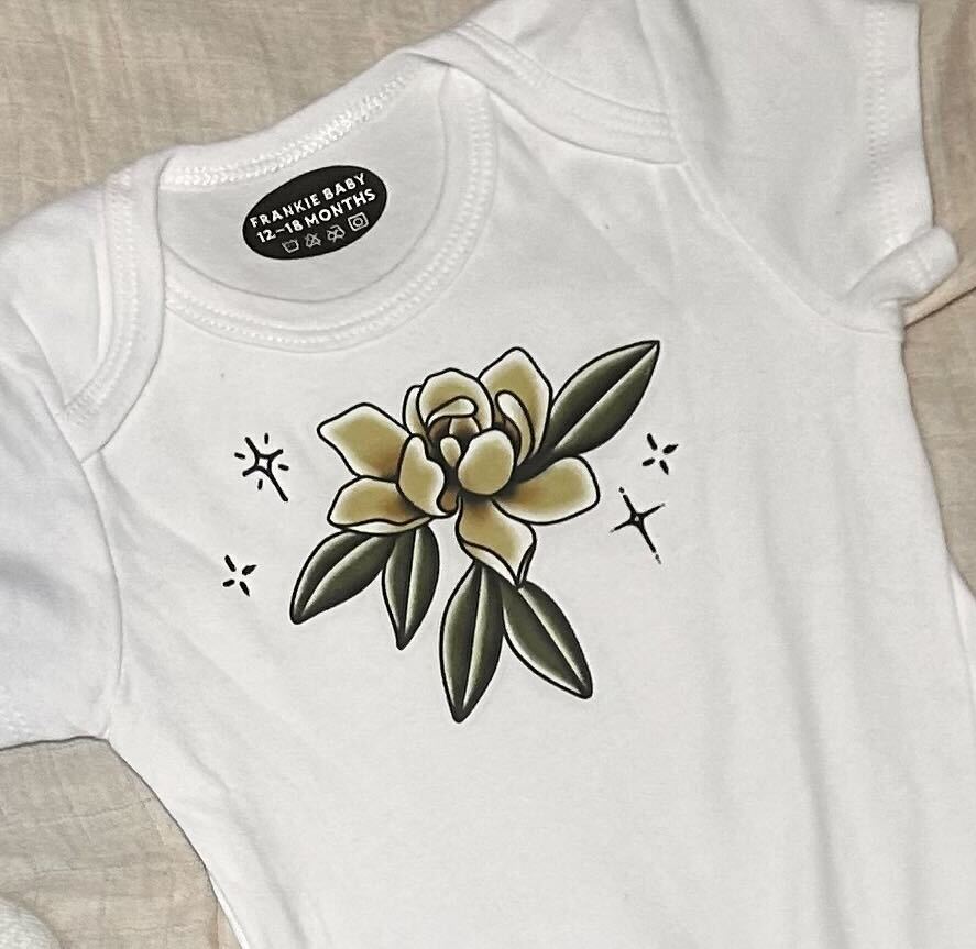 Short Sleeve Onesie - Yellow Flower - White