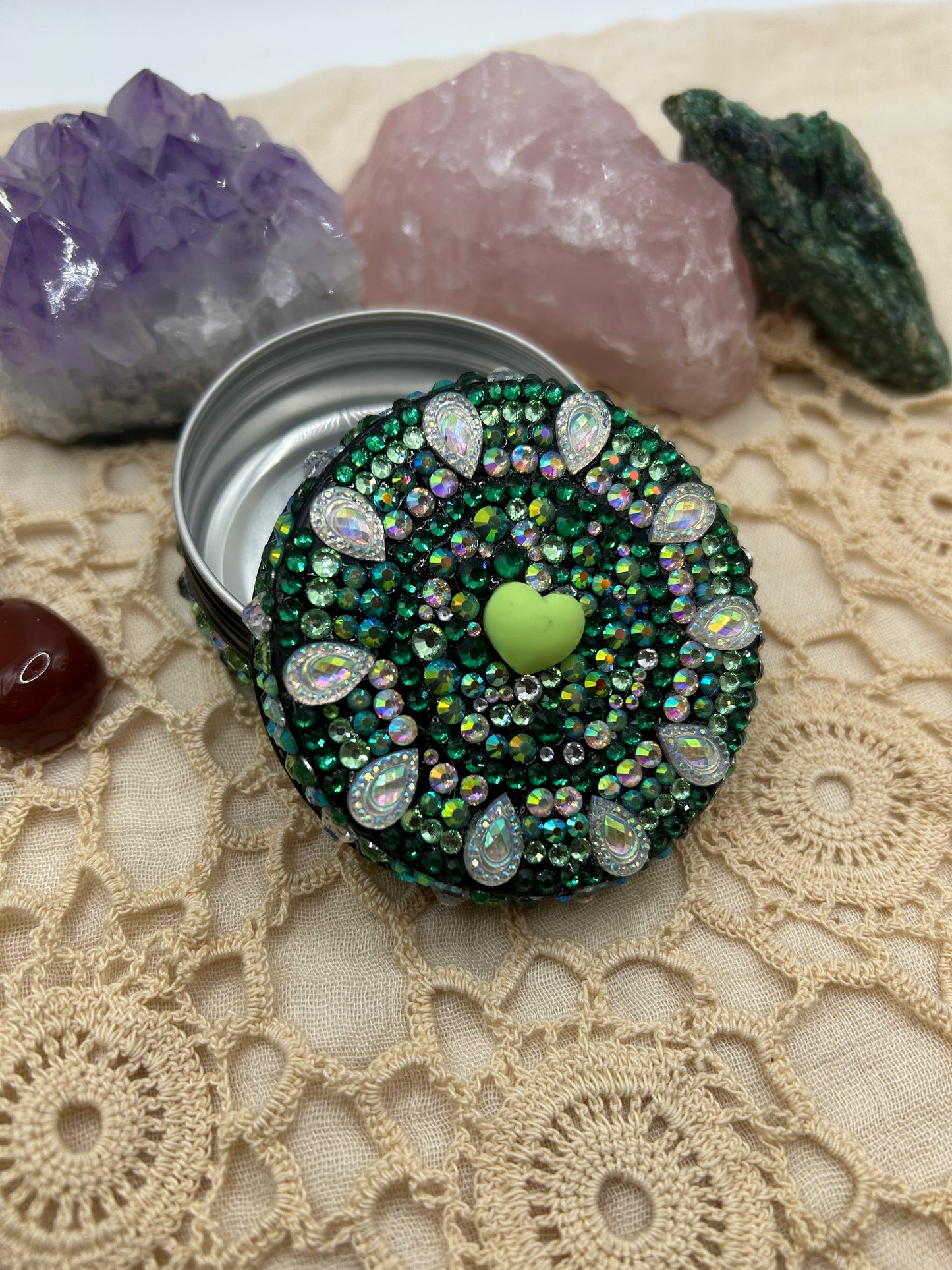 Green Diamante Stash Tin