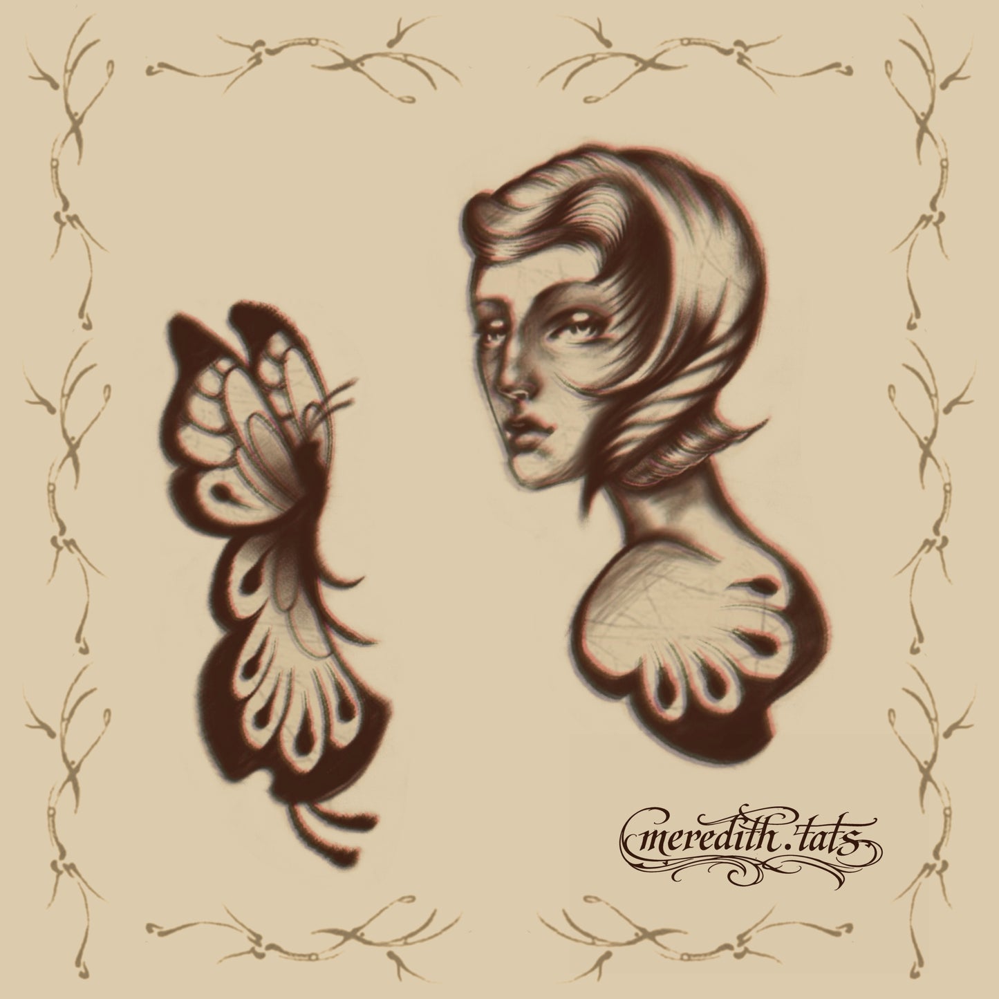Lady and Butterfly - Square Art Print by meredith.tats