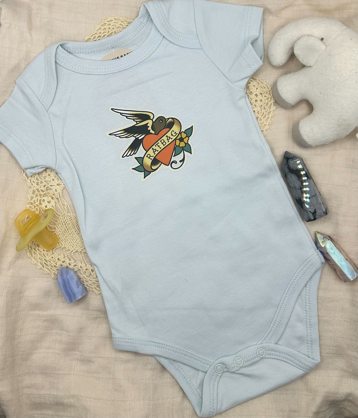 Short Sleeve Onesie - Swallow 'Ratbag' - Blue