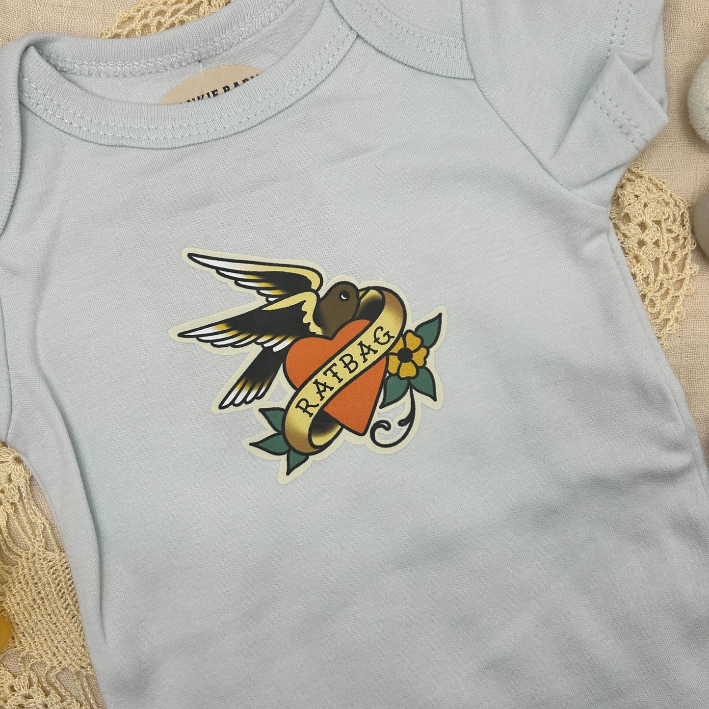 Short Sleeve Onesie - Swallow 'Ratbag' - Blue