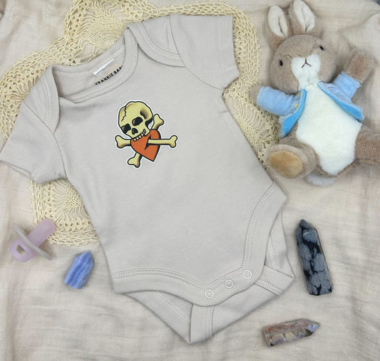 Short Sleeve Onesie - Skull and Bones - Beige