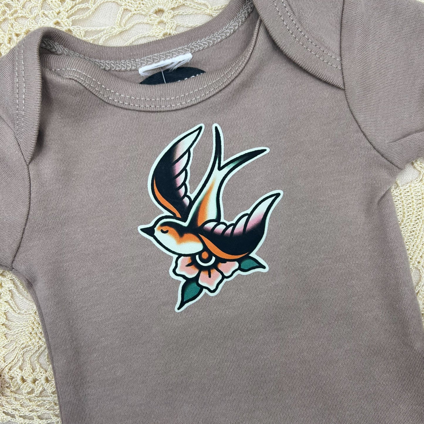 Short Sleeve Onesie - Blossom Swallow - Brown