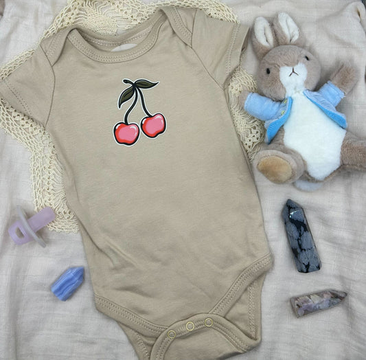Short Sleeve Onesie - Cherry - Brown