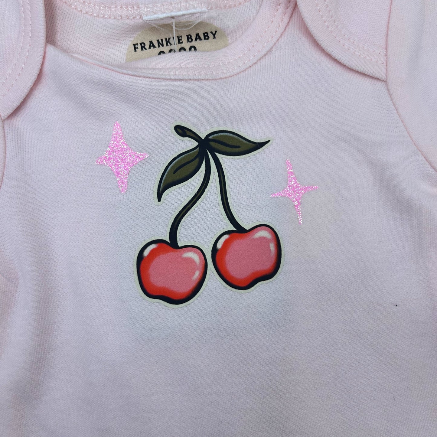 Short Sleeve Onesie - Cherry Sparkles - Pink