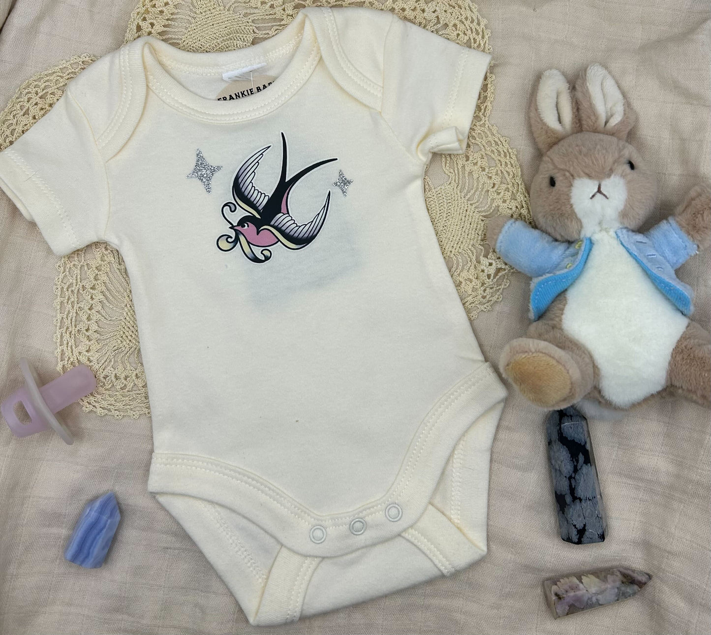 Short Sleeve Onesie - Sparkles Swallow - Yellow
