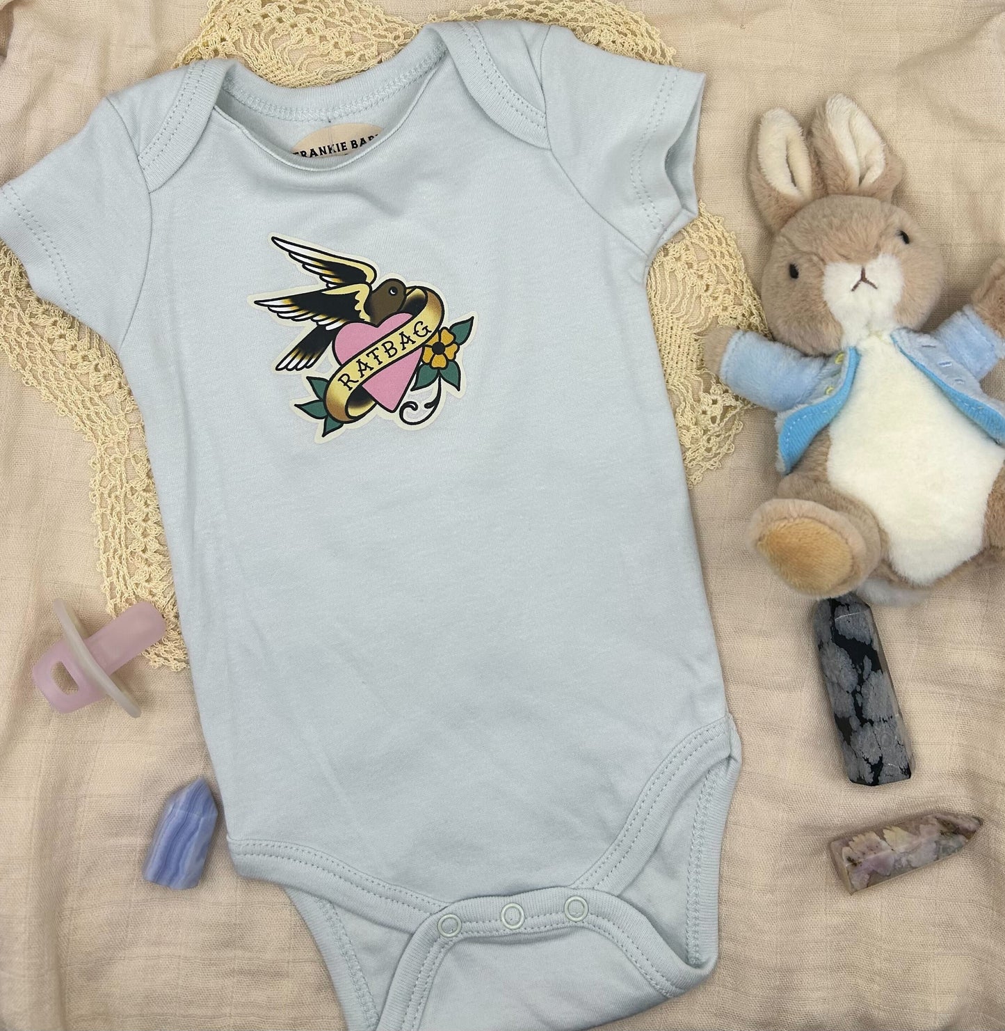 Short Sleeve Onesie - Swallow 'Ratbag' - Blue