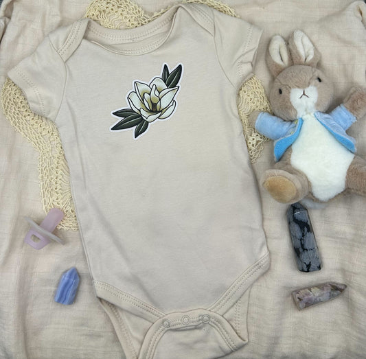 Short Sleeve Onesie - Flower - Brown