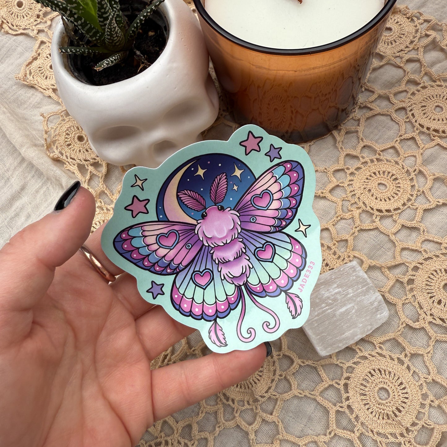 Jade333 - Heart Moon Moth Sticker
