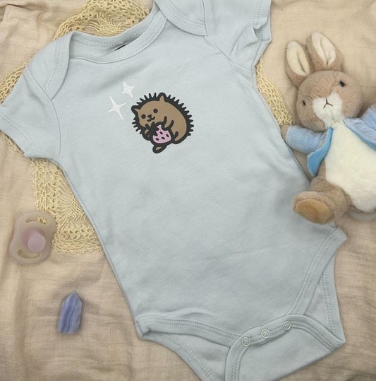 Short Sleeve Onesie - Hedgehog Strawberry with Sparkles - Blue