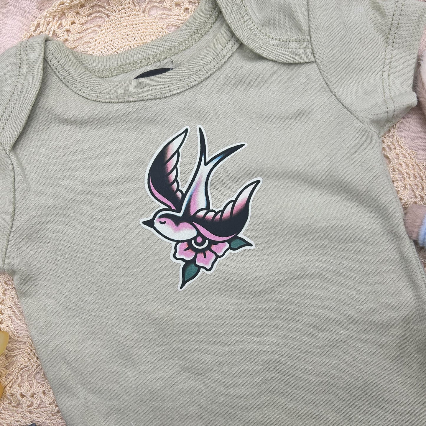 Short Sleeve Onesie - Blossom Swallow - Green