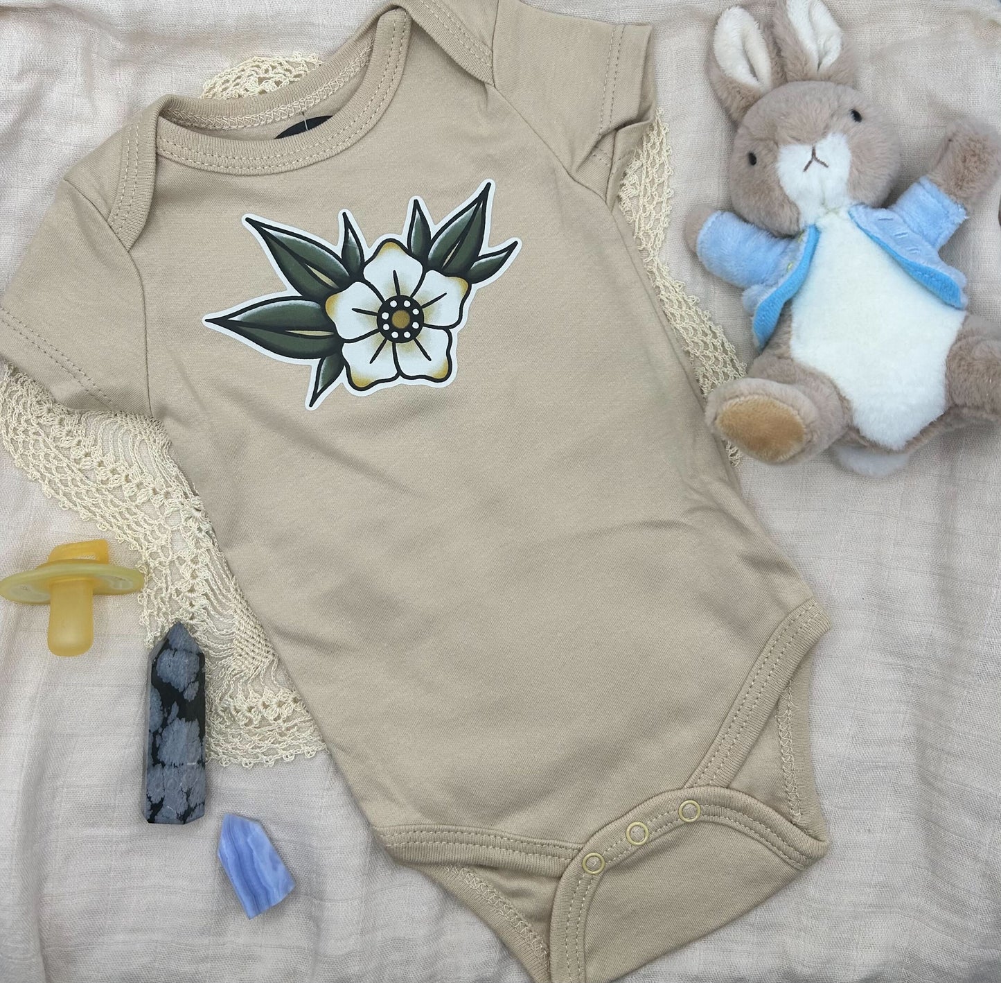 Short Sleeve Onesie - Blossom - Beige