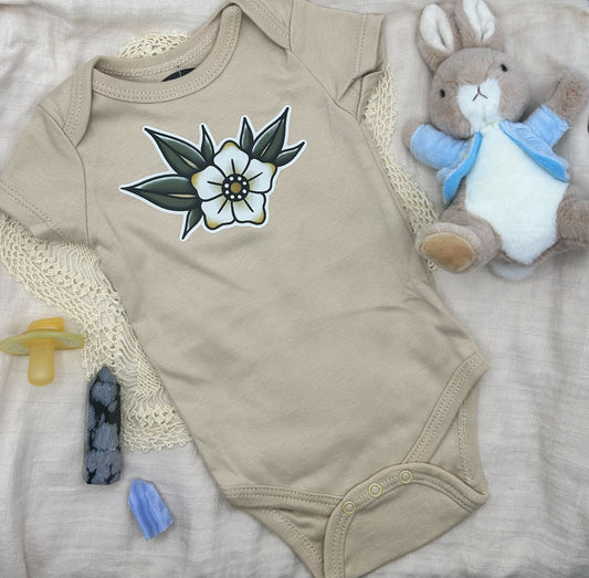 Short Sleeve Onesie - Blossom - Beige