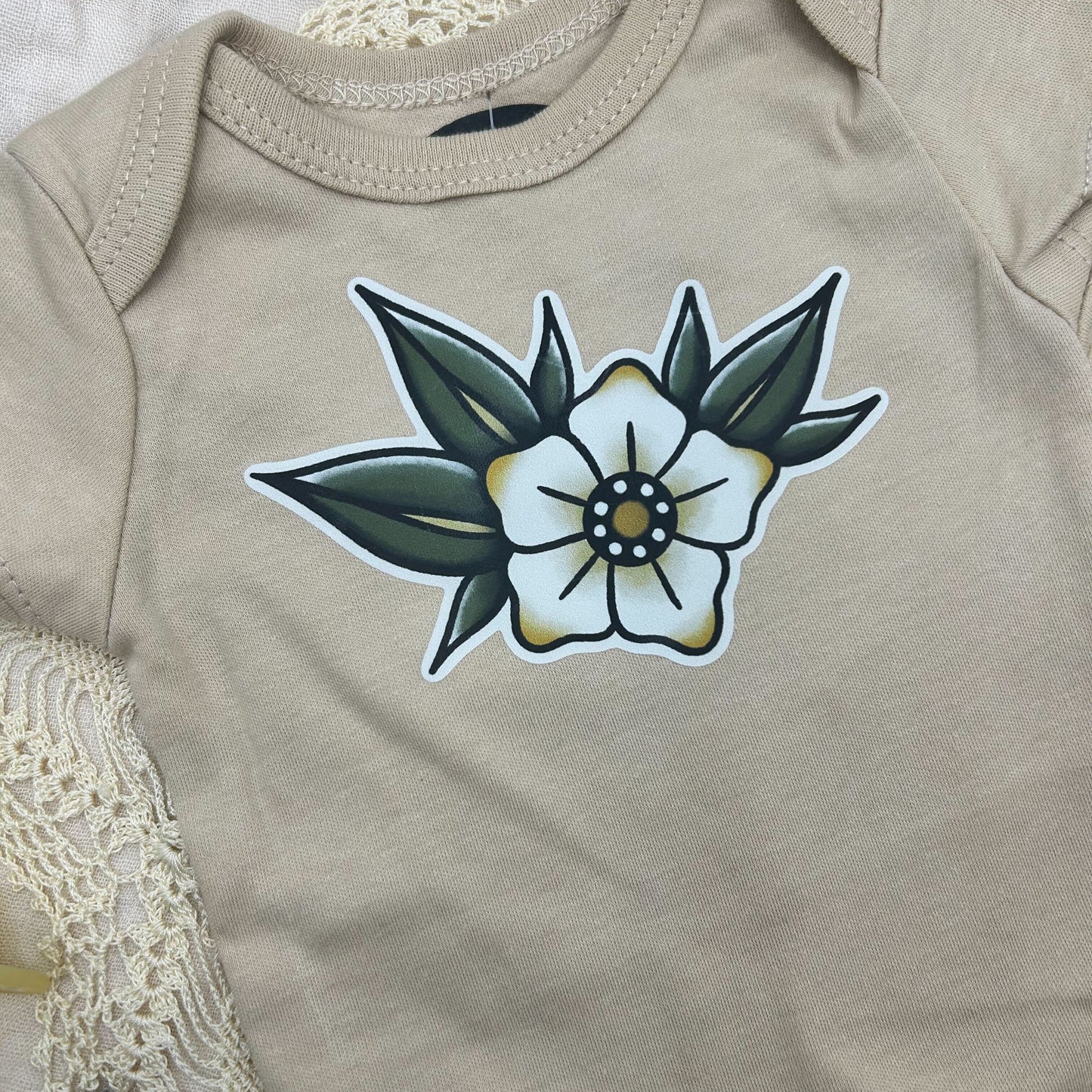 Short Sleeve Onesie - Blossom - Beige