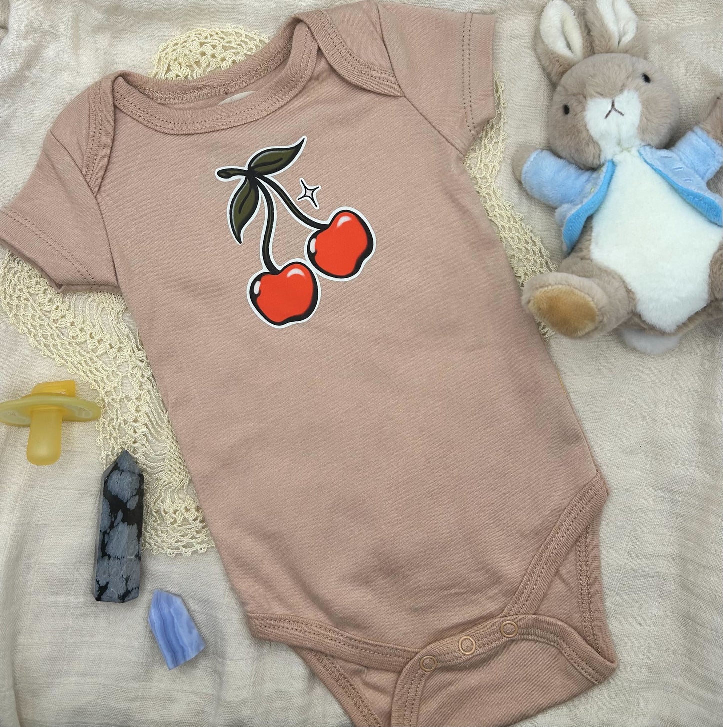 Short Sleeve Onesie - Cherry - Brown