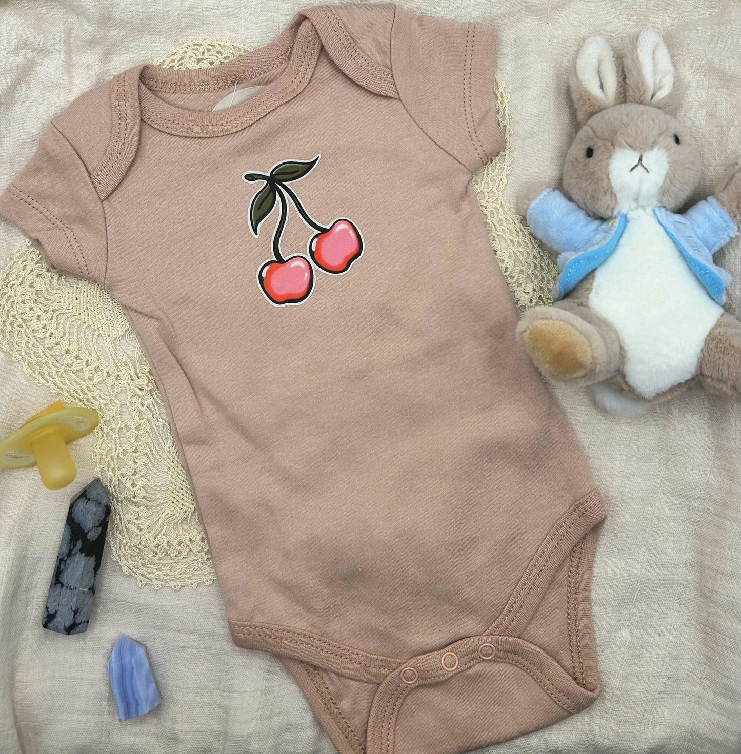 Short Sleeve Onesie - Cherry - Brown