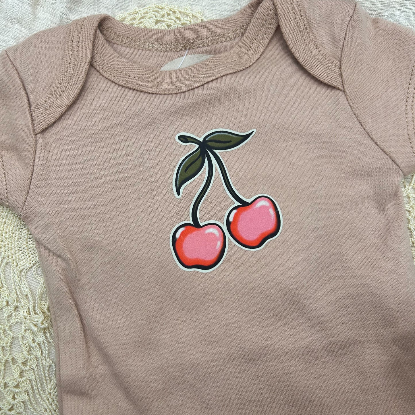 Short Sleeve Onesie - Cherry - Brown