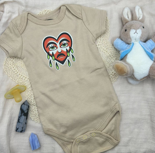 Short Sleeve Onesie - Weeping Heart - Brown
