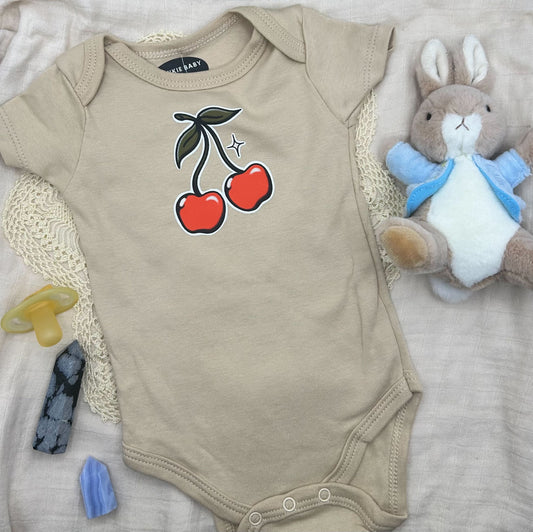 Short Sleeve Onesie - Cherry with Sparkle - Brown