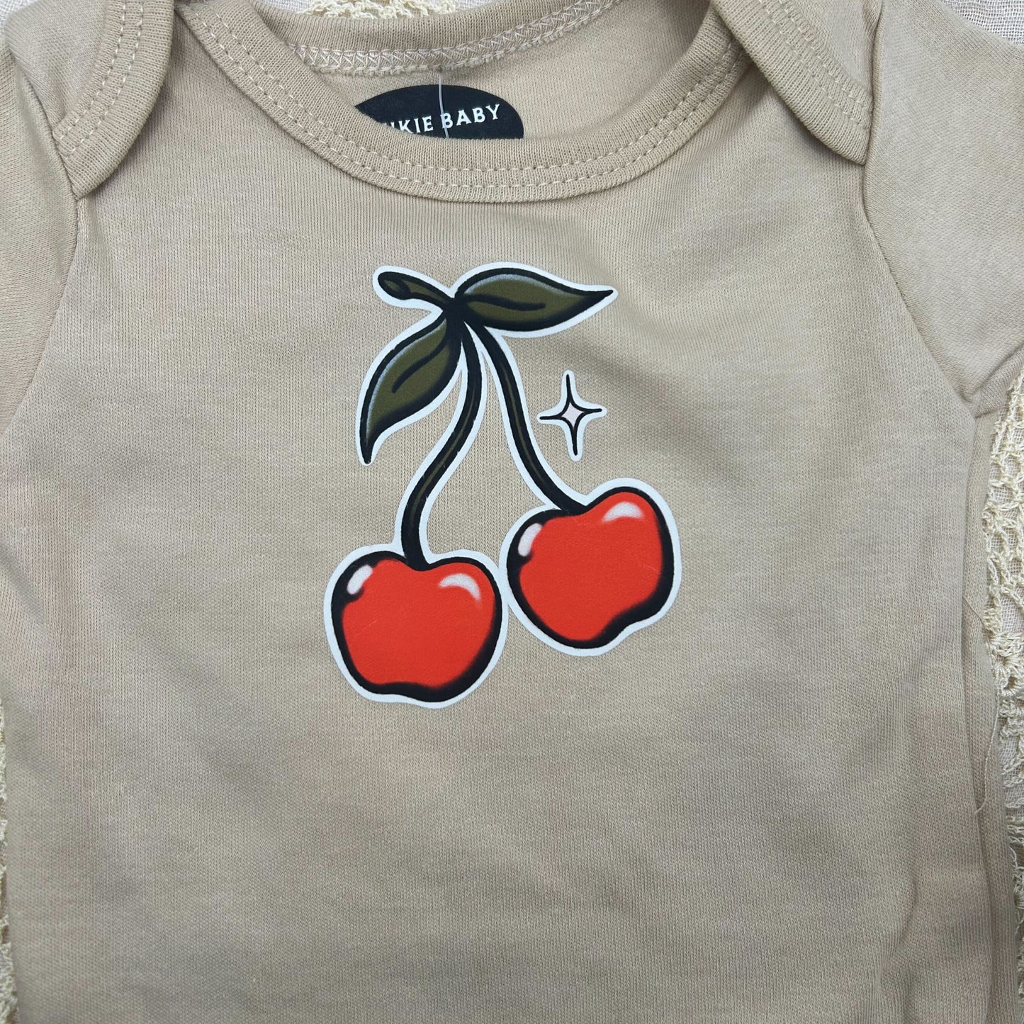 Short Sleeve Onesie - Cherry with Sparkle - Brown