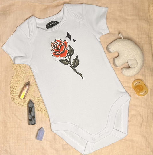 Short Sleeve Onesie - Rose with Sparkles - White