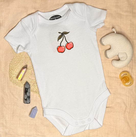 Short Sleeve Onesie -  Cherry - White