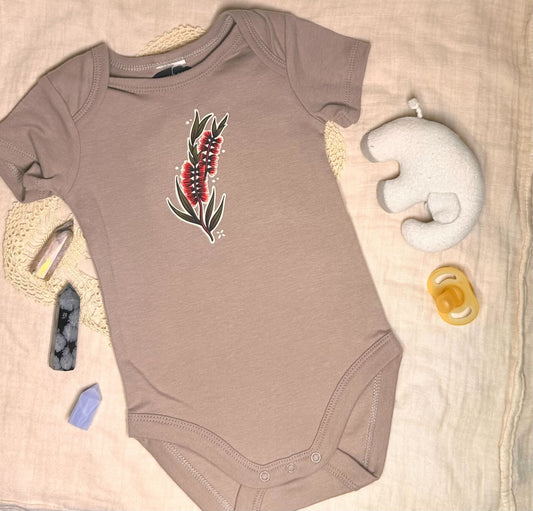 Short Sleeve Onesie -  Bottlebrush - Brown