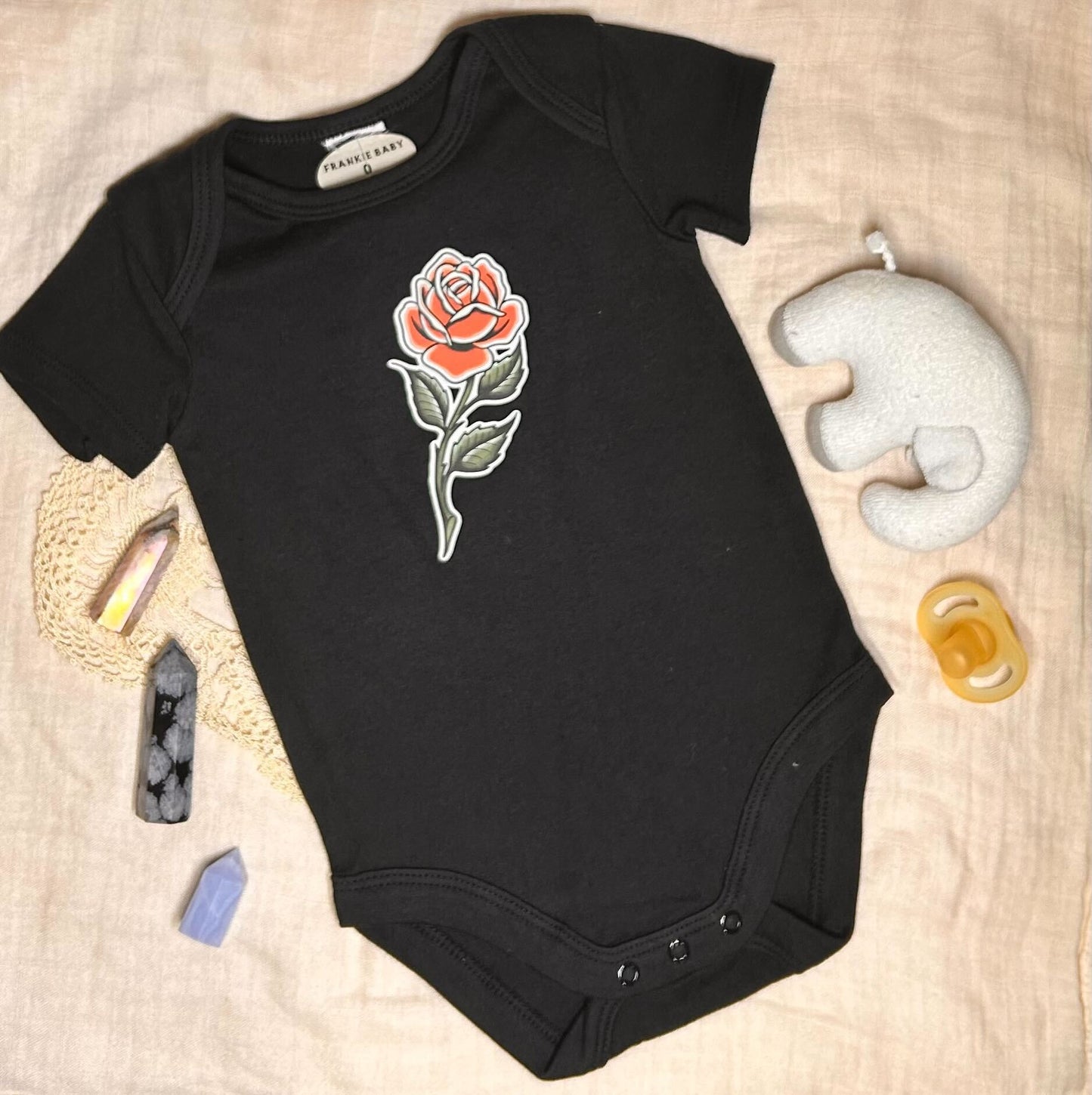 Short Sleeve Onesie -  Rose - Black