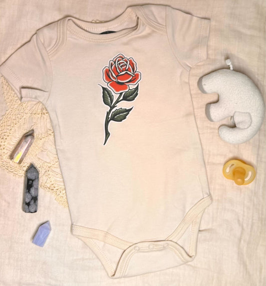 Short Sleeve Onesie -  Rose - Beige