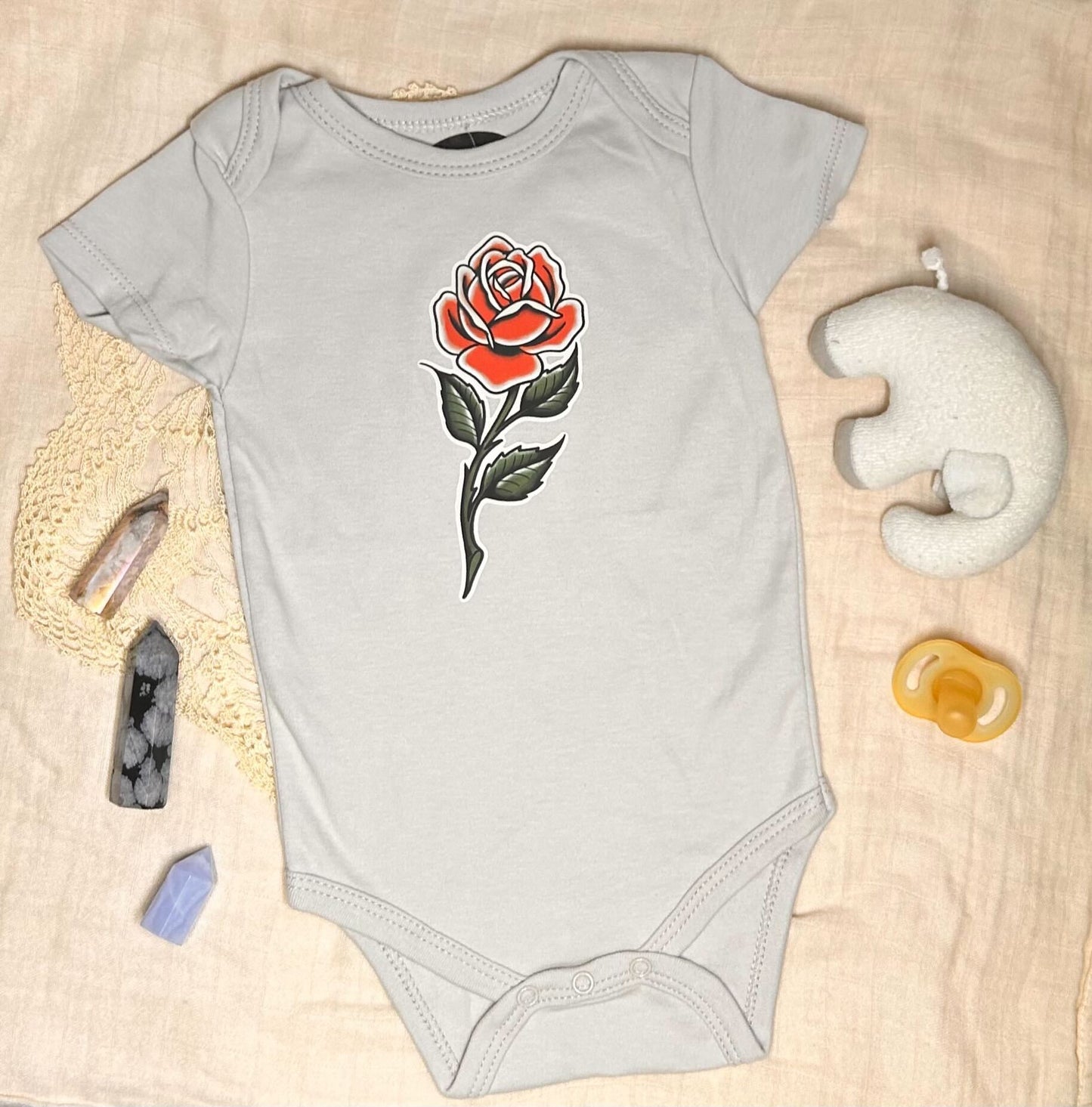 Short Sleeve Onesie - Rose - Grey