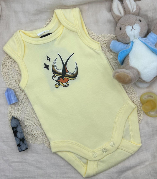 Sleeveless Onesie - Yellow Swallow with Sparkles