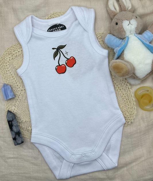 Sleeveless Onesie - White Cherry