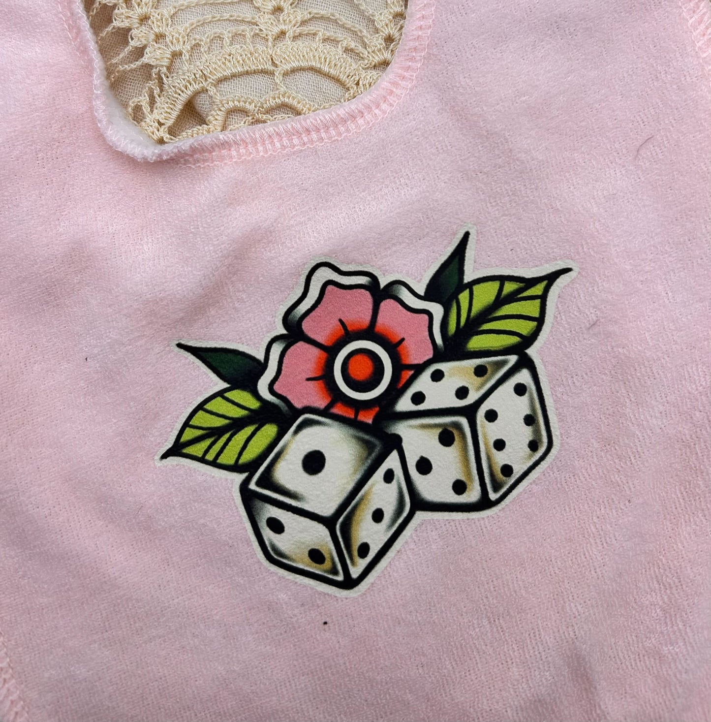 Terry Bib - Pink Blossom and Dice