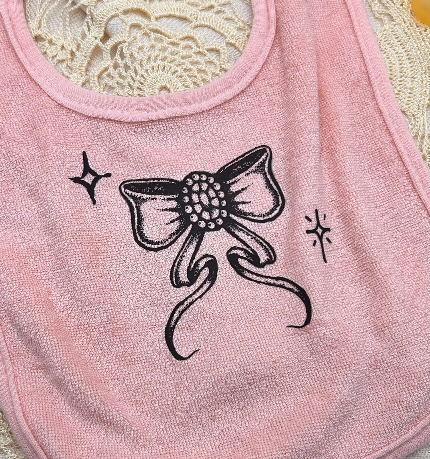 Terry Bib - Pink Black Bow