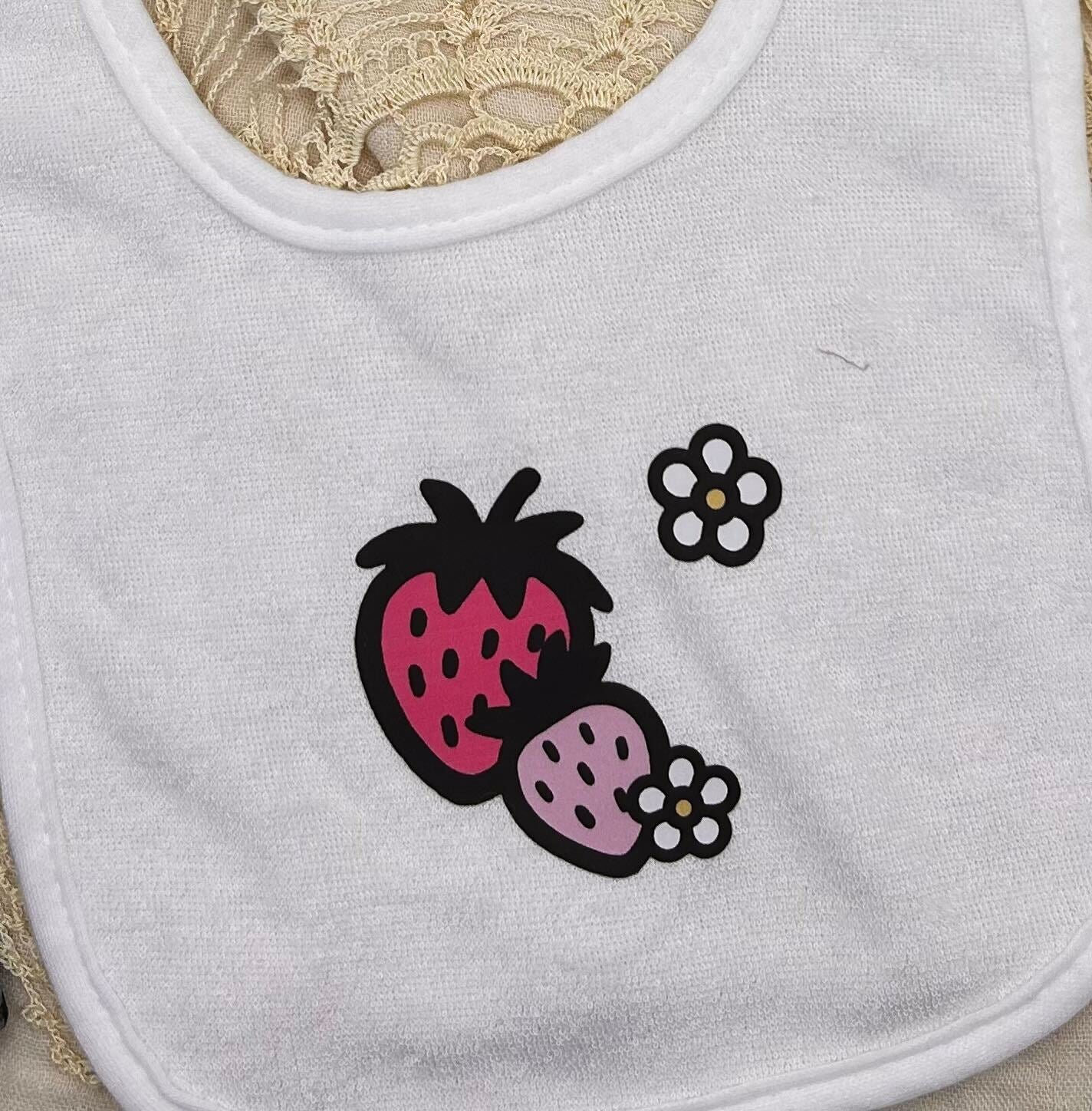 Terry Bib - White Strawberries