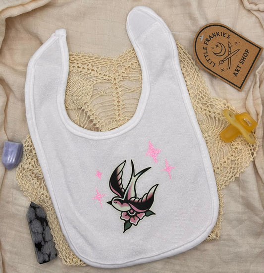 Terry Bib - White Swallow with Sparkles