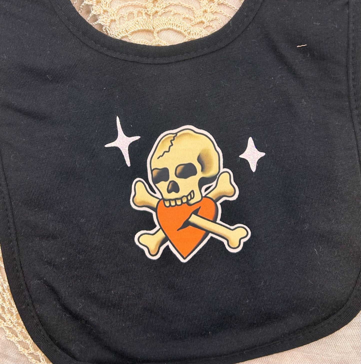Black Fleece Bib - Skull Heart Sparkles