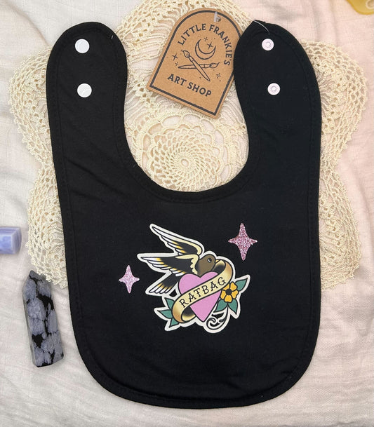 Black Fleece Bib - Ratbag Swallow Pink Sparkles