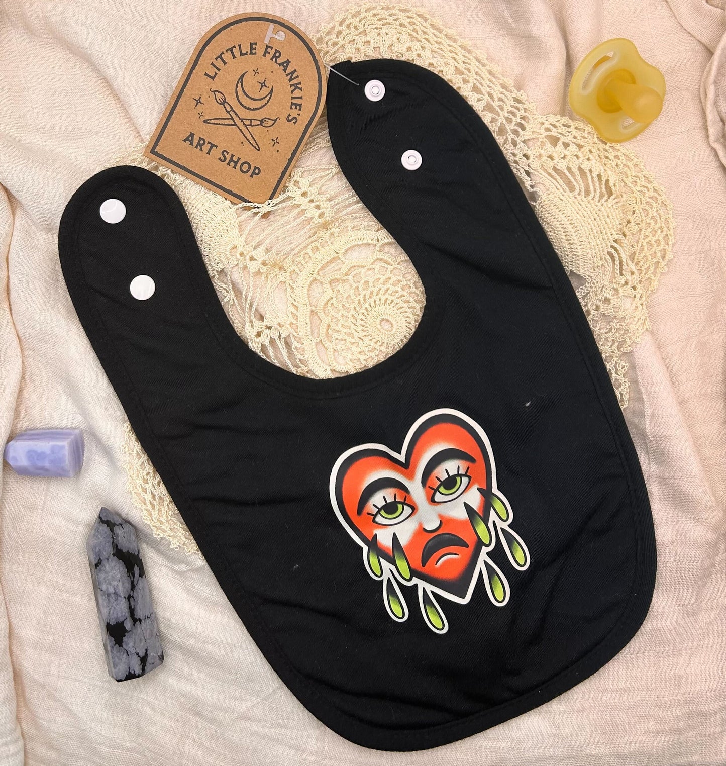 Black Fleece Bib - Red Weeping Heart