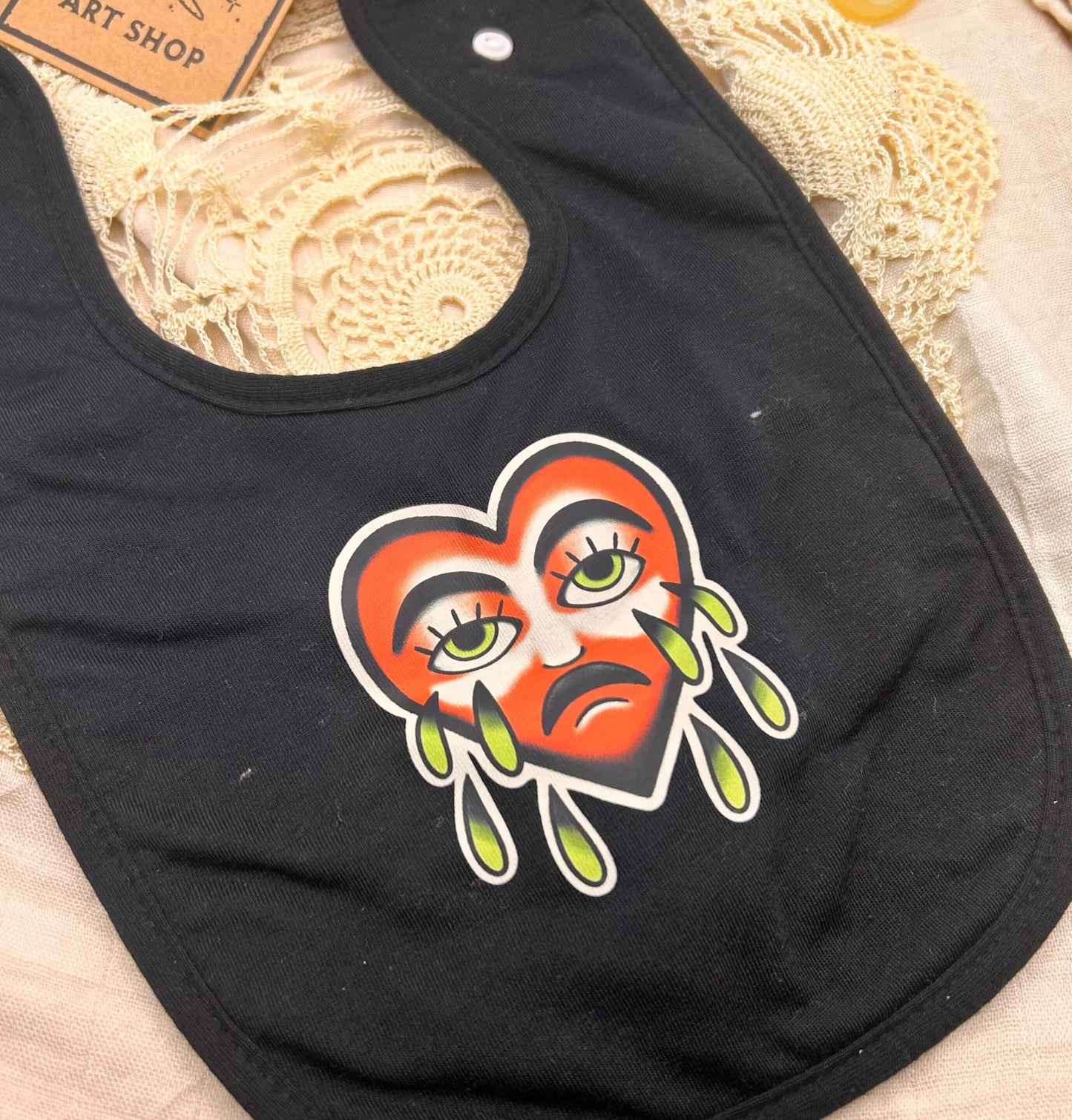 Black Fleece Bib - Red Weeping Heart